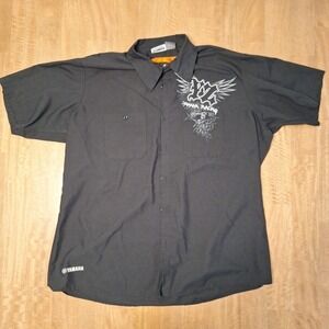 Yamaha Y2K Work Shirt Mens Button Up XL Black Short Sleeve Mechanic Motorcycle